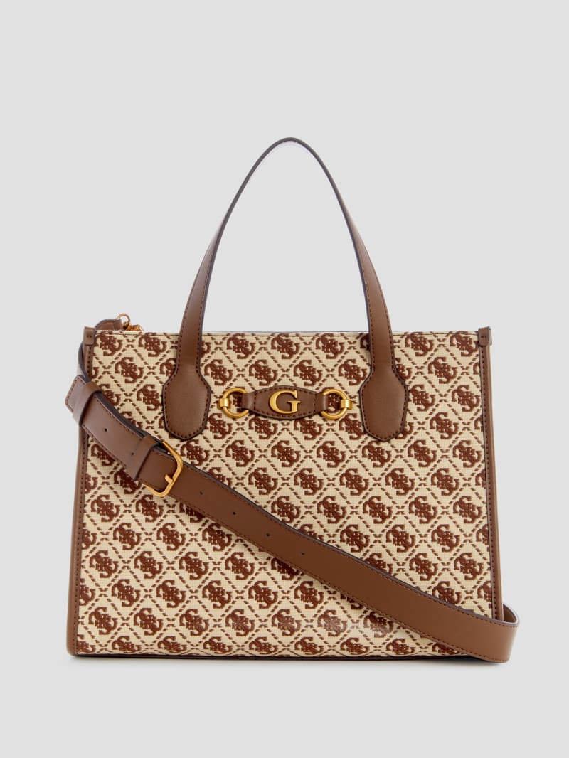 Guess Izzy Jacquard Logo Tote - Brown Multi