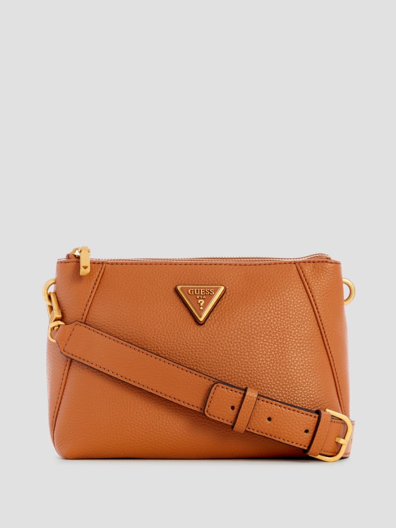 Guess Laryn Pebbled Dual-Zip Crossbody - Cognac