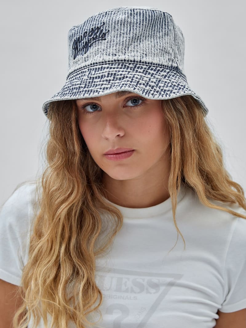 Guess GUESS Originals Hickory Striped Bucket Hat - Indigo Yarn Dye Guess GUESS Originals Hickory Striped Bucket Hat - Indigo Yarn Dye