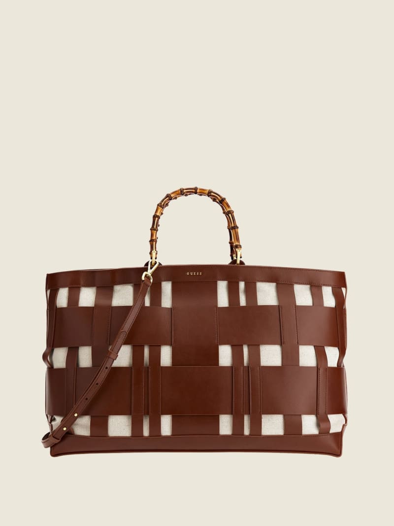 Guess Aida Woven Leather Maxi Satchel - Cognac Guess Aida Woven Leather Maxi Satchel - Cognac