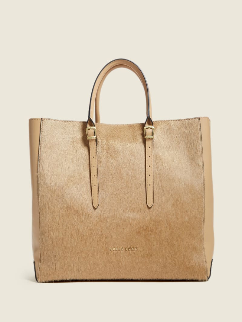 Guess Lady Luxe Leather Tote - Beige Overflow