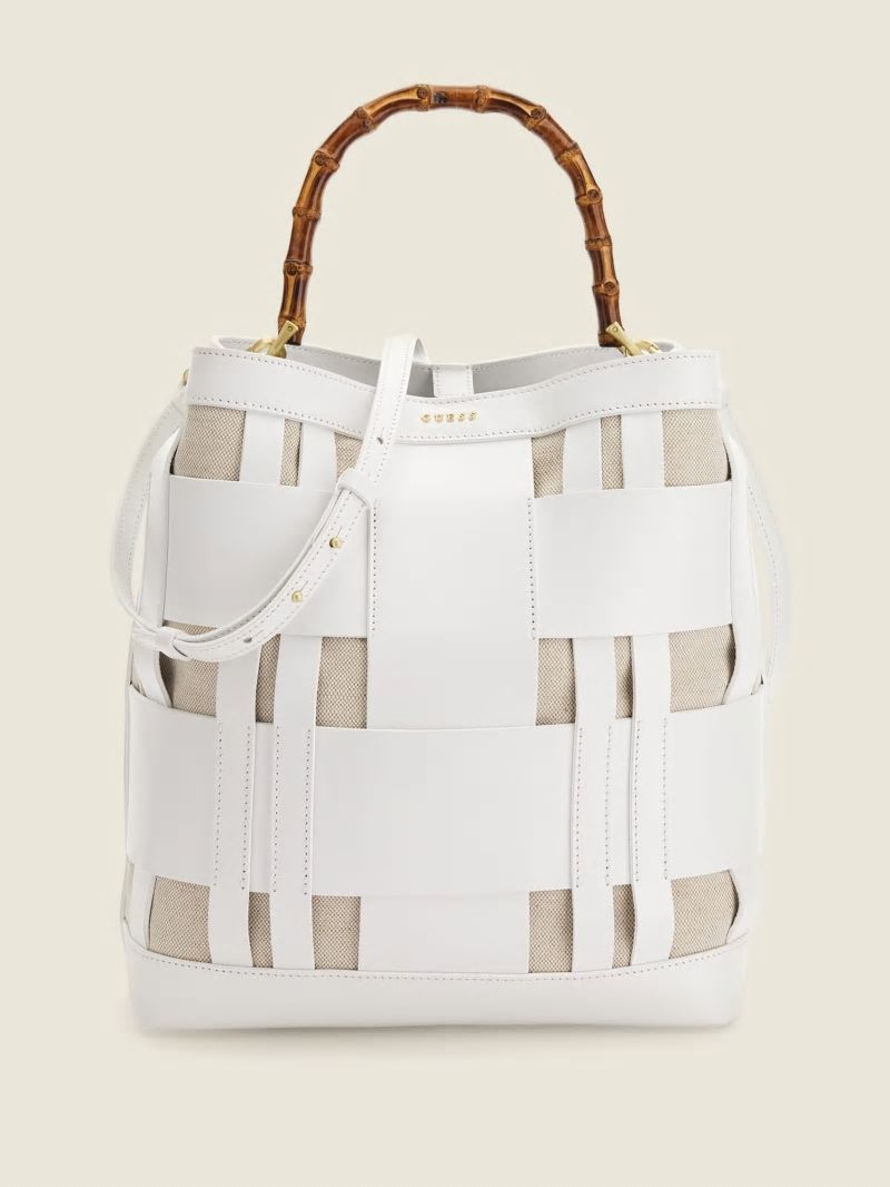 Guess Aida Woven Leather Hobo Bag - White Multi