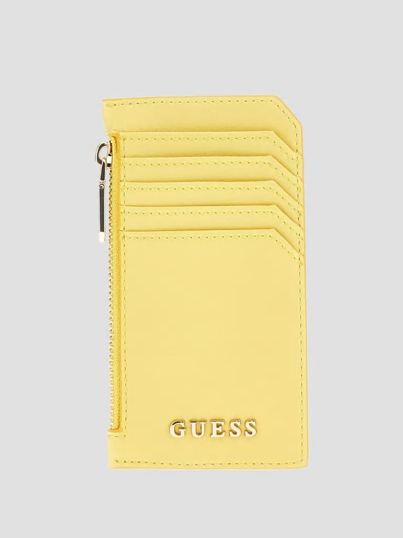 Guess Faux-Leather Zip Card Holder - Yellow