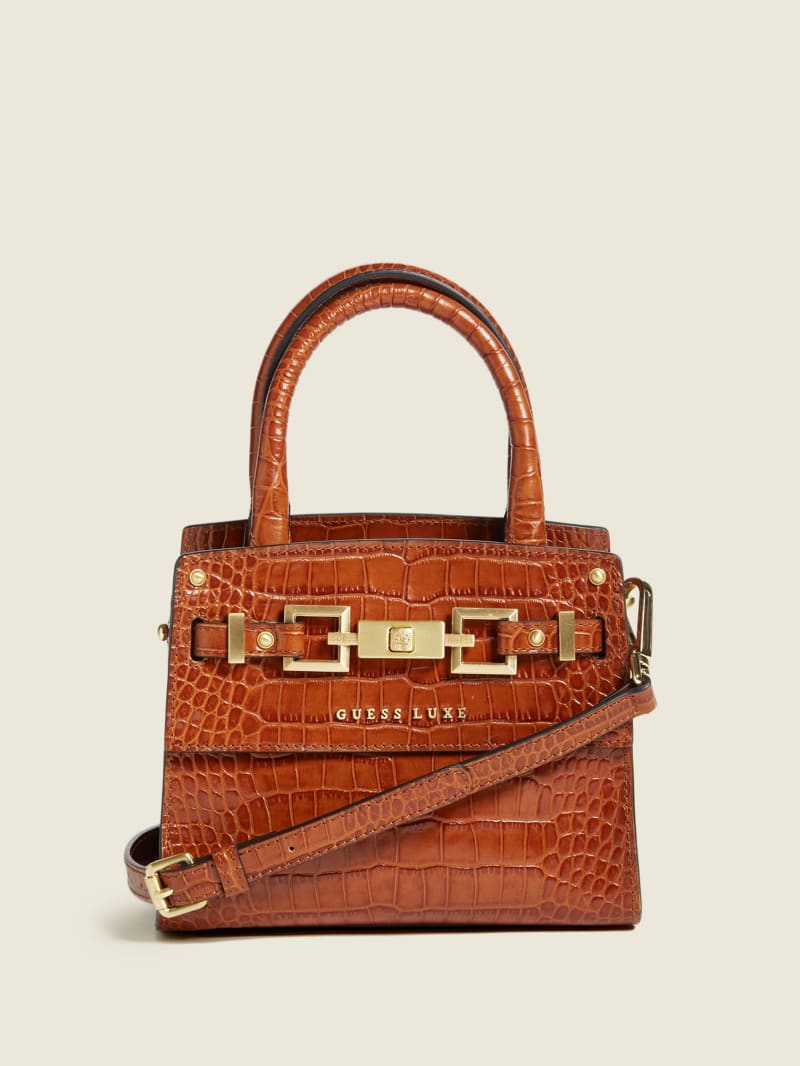 Guess Cristina Leather Mini Satchel - Cognac