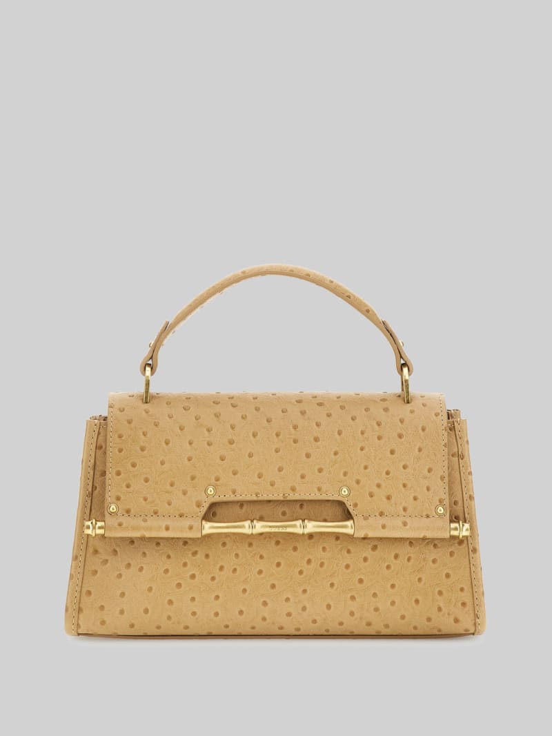 Guess Iris Textured Leather Top Handle Bag - Beige