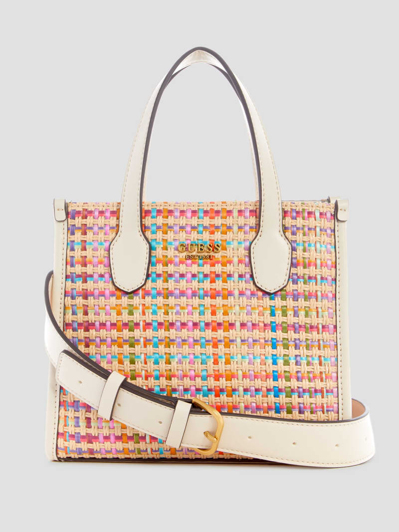 Guess Silvana Colorful Straw Mini Tote - White Multi