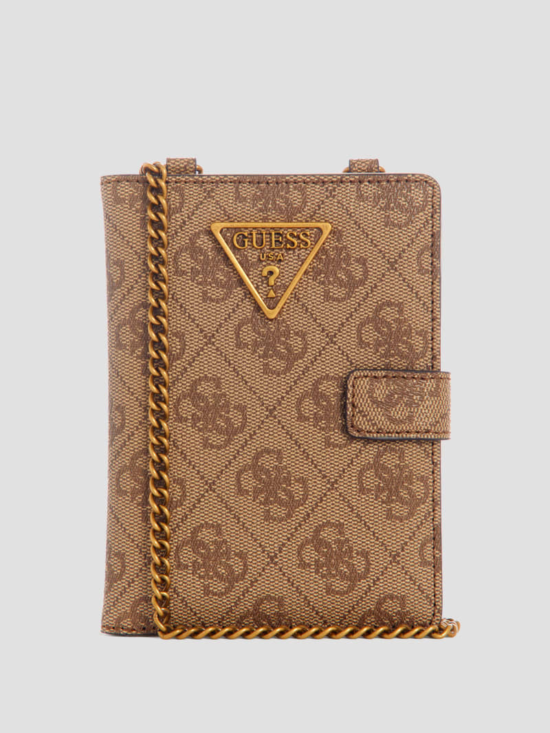 Guess Laurel Chain Passport Case - Latte Logo