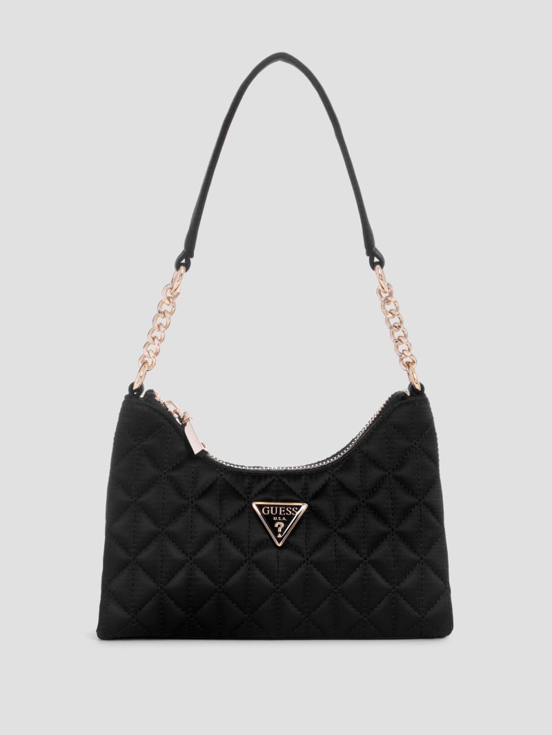 Guess Velina Quilted Satin Mini Shoulder Bag - Black