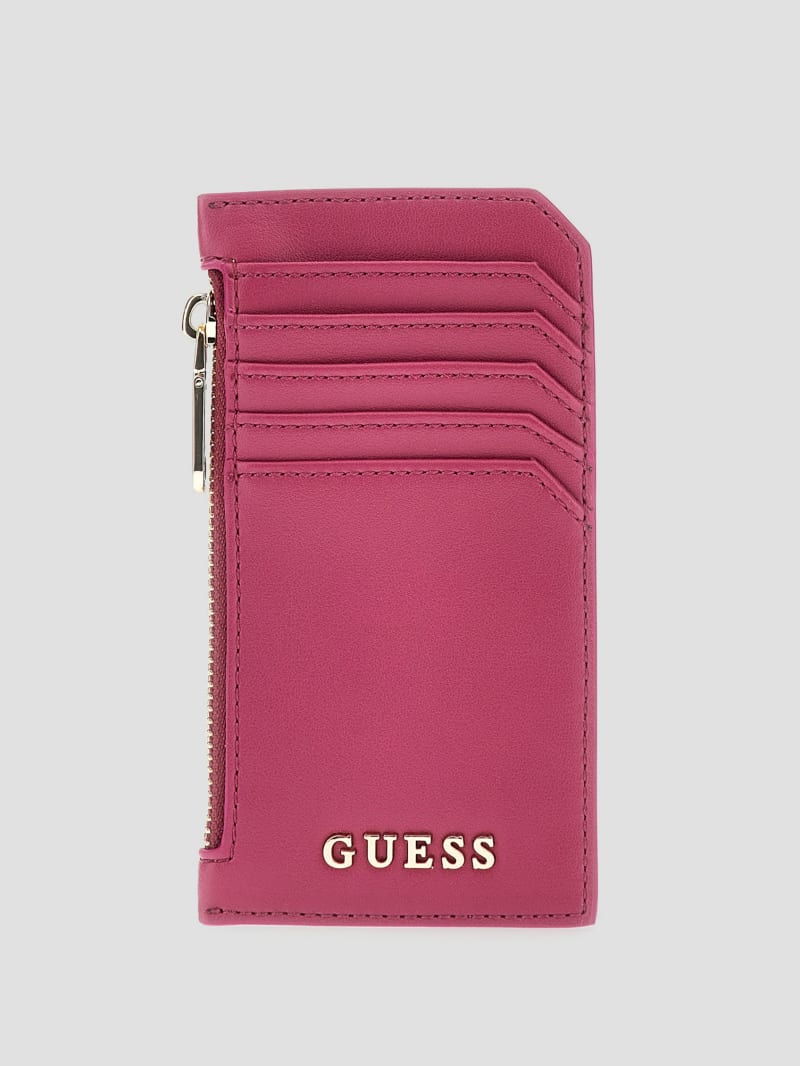 Guess Faux-Leather Zip Card Holder - Fuchsia