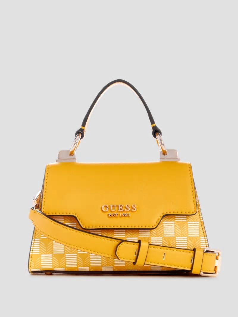 Guess Hallie Mini Fold-Over Flap Bag - Yellow Logo