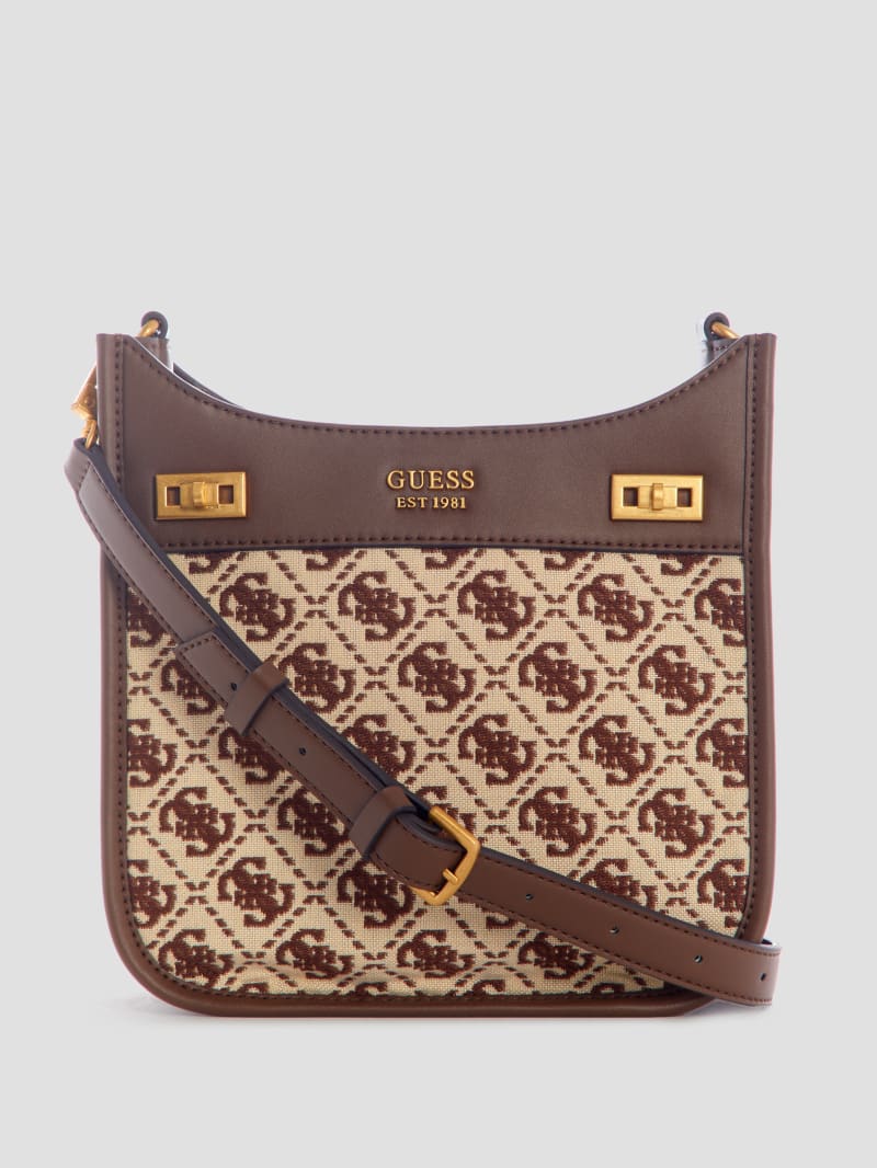 Guess Katey Jacquard Mini Hobo Bag - Brown Multi