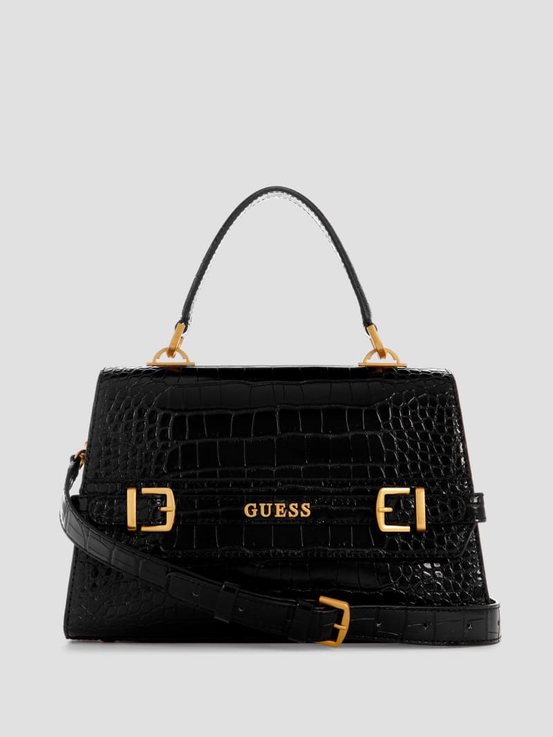 Guess Sestri Crocodile-Embossed Crossbody - Black