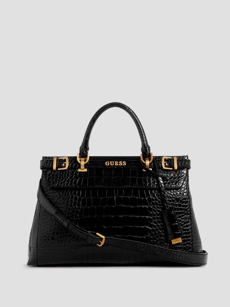 Guess Sestri Crocodile-Embossed Satchel - Black