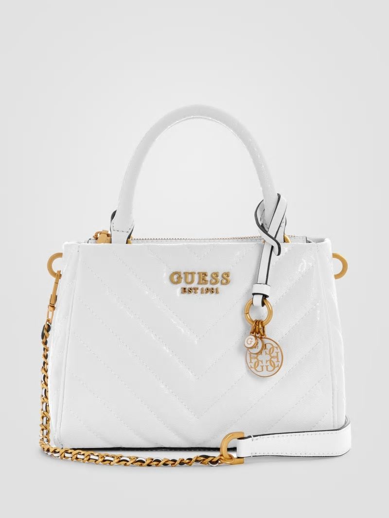 Guess Jania Quilted Small Girlfriend Satchel - White