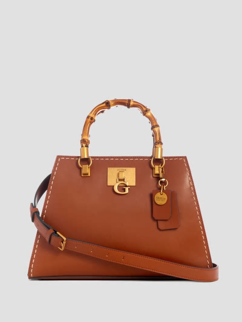 Guess Stephi Bamboo Handle Satchel - Cognac