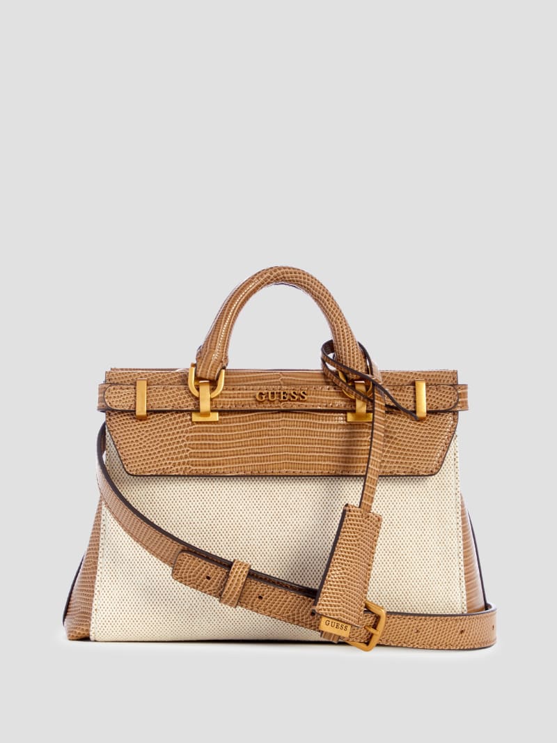 Guess Sestri Canvas Mini Satchel - Natural/Camel