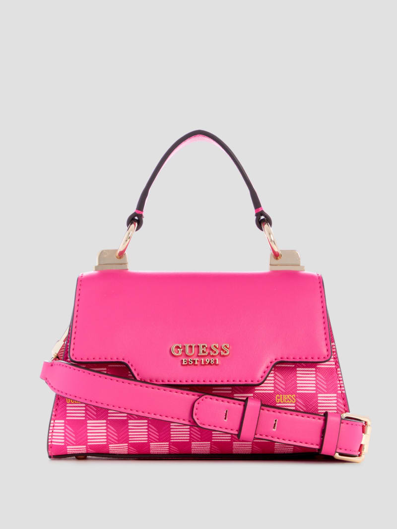Guess Hallie Mini Fold-Over Flap Bag - Fuchsia Logo