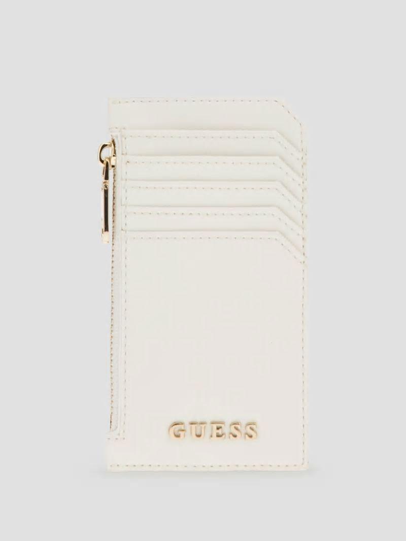 Guess Faux-Leather Zip Card Holder - White Multi