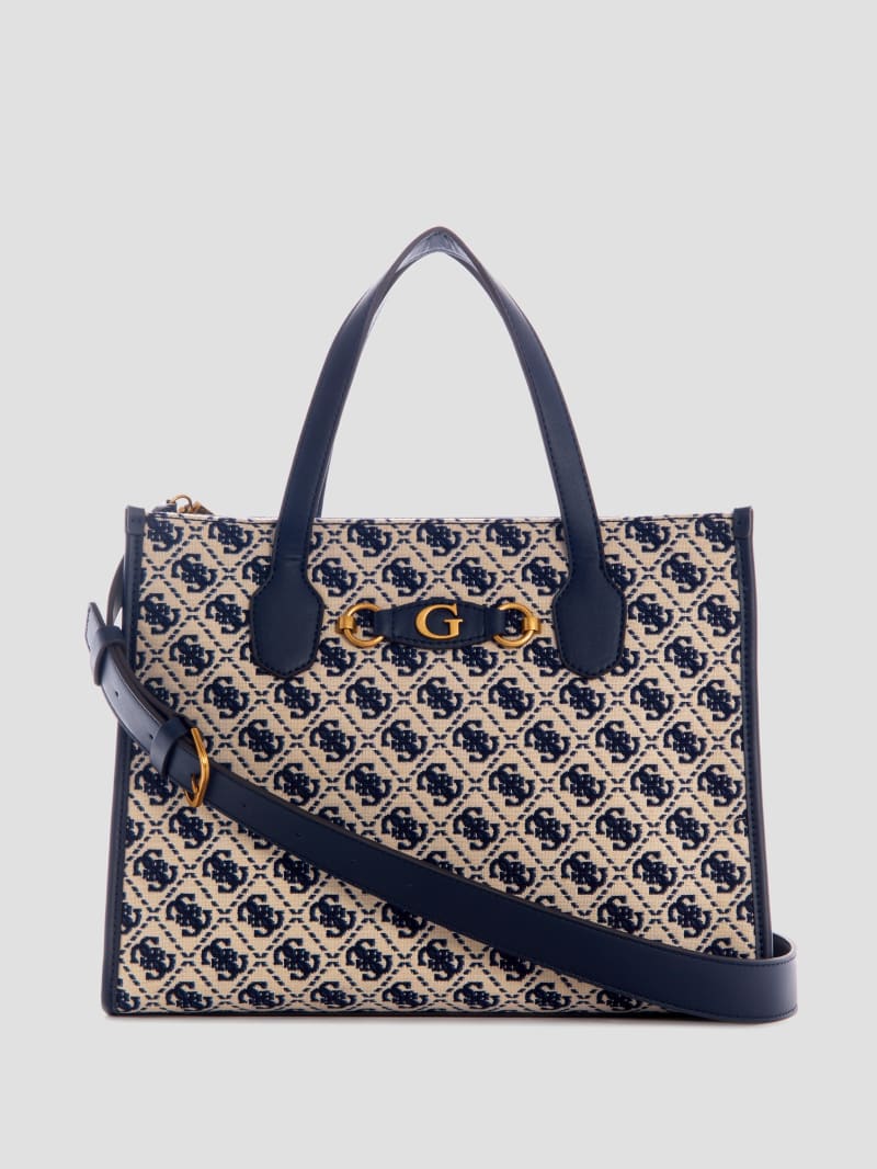 Guess Izzy Jacquard Logo Tote - Navy Logo