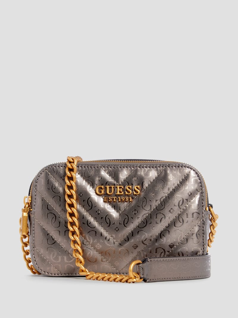 Guess Jania Metallic Quilted Camera Crossbody - Pewter