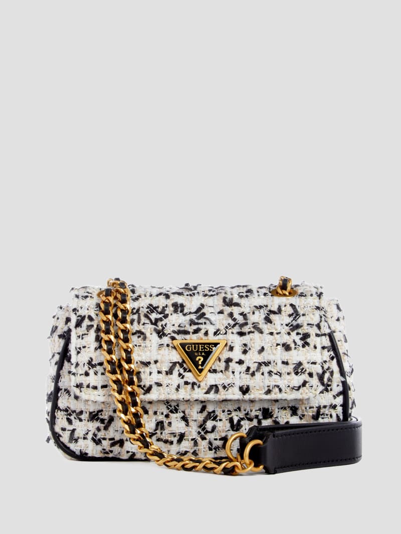 Guess Giully Tweed Mini Convertible Crossbody - Cream Multi