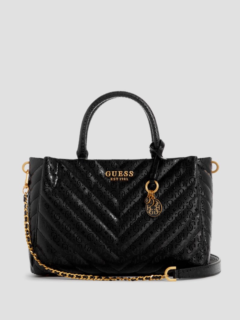 Guess Jania Quilted Society Satchel - Black