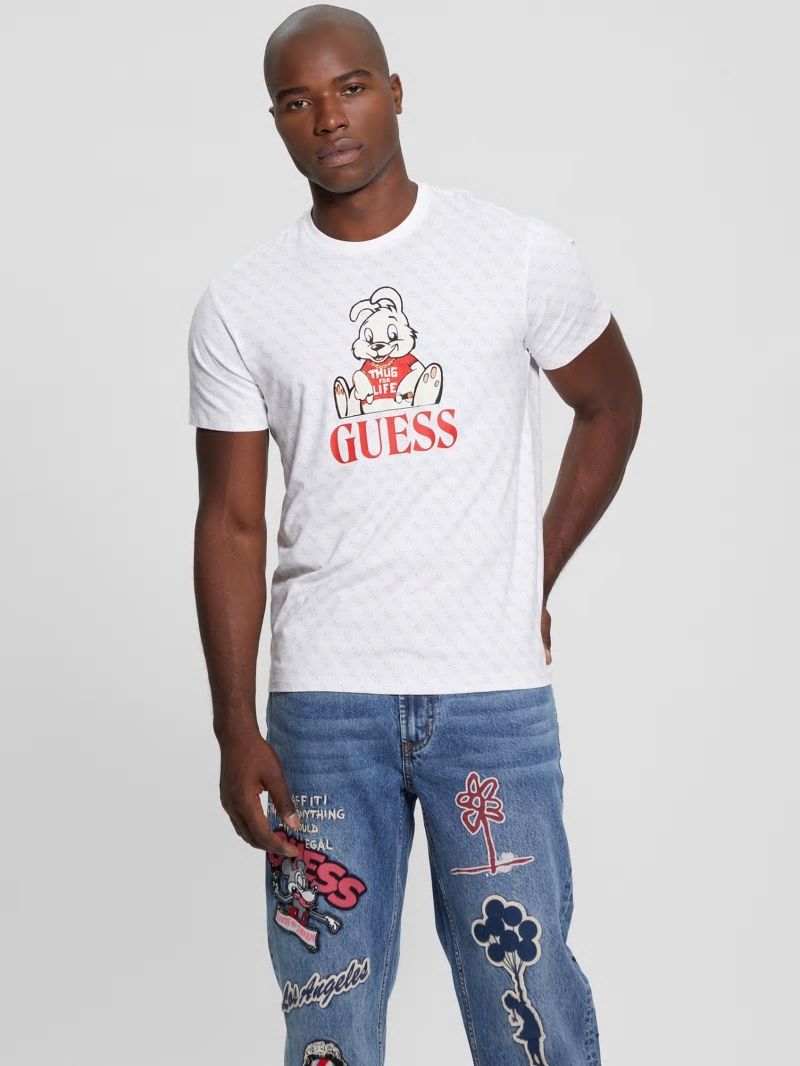 Guess Graphic Crewneck Tee - 4g Aop Pure White