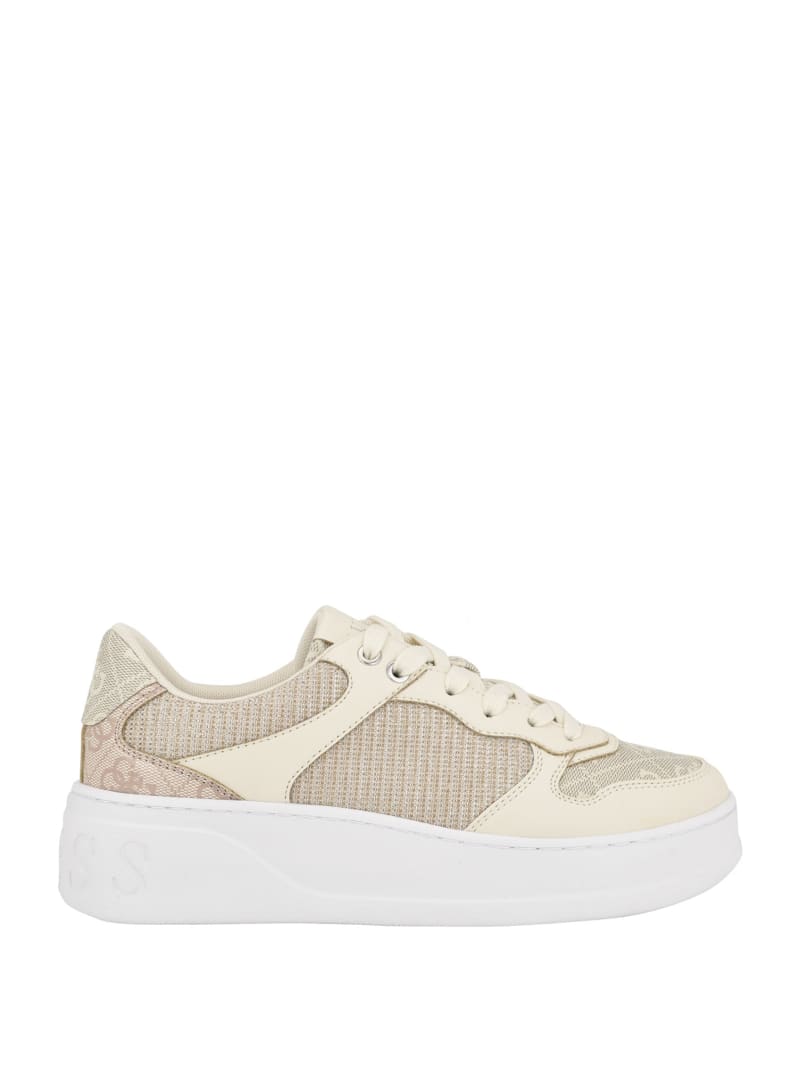 Guess Cleva Logo Embossed Low-Top Sneakers - Light Natural