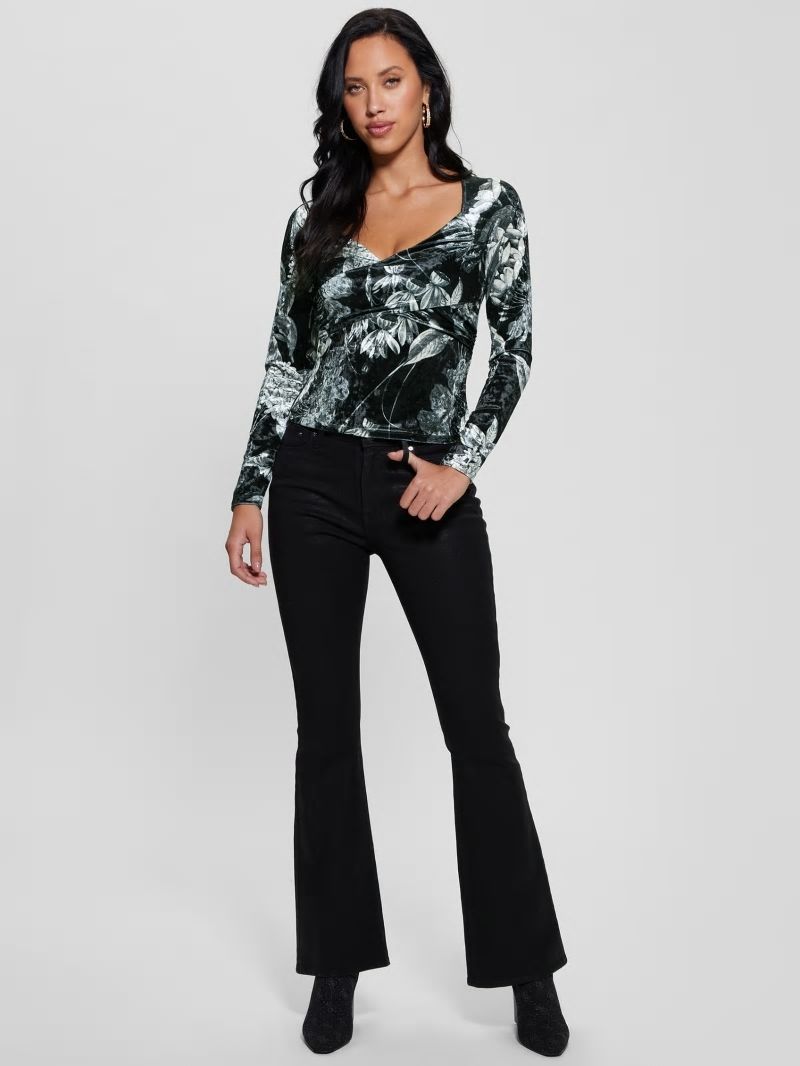 Guess Dianna Velvet Top - Phantom Flora Print Black