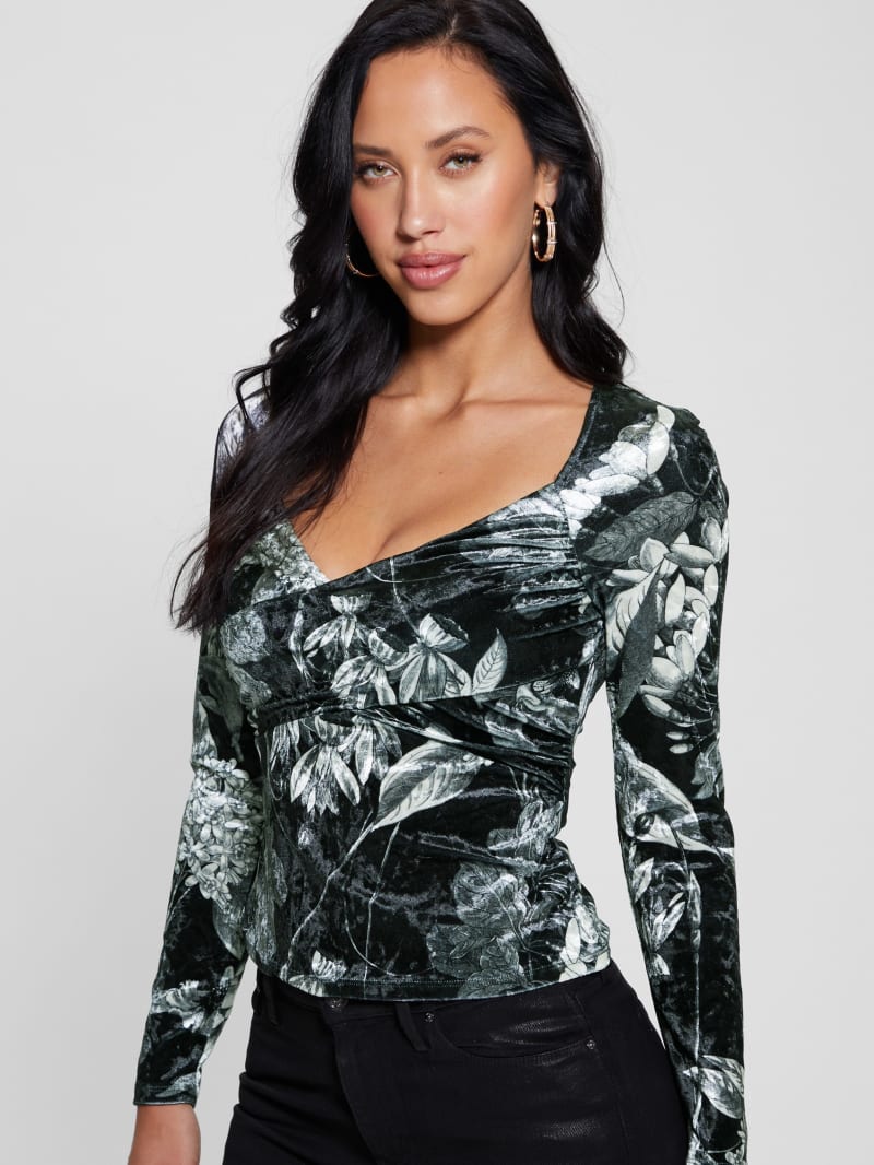 Guess Dianna Velvet Top - Phantom Flora Print Black