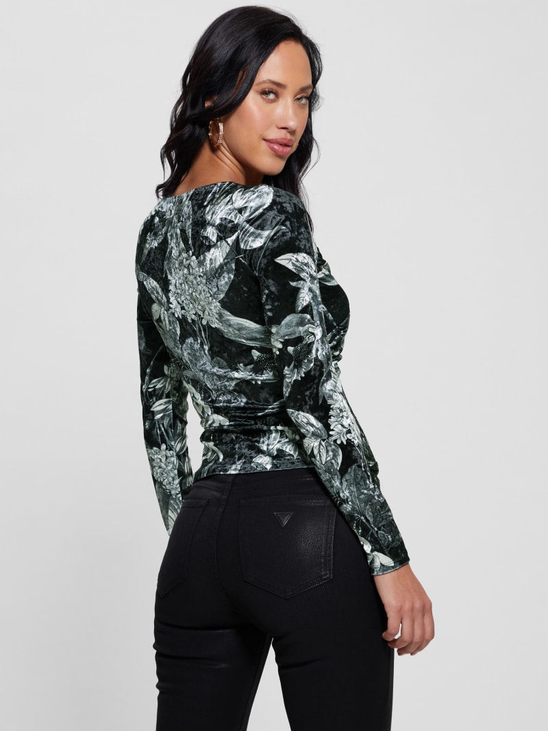 Guess Dianna Velvet Top - Phantom Flora Print Black