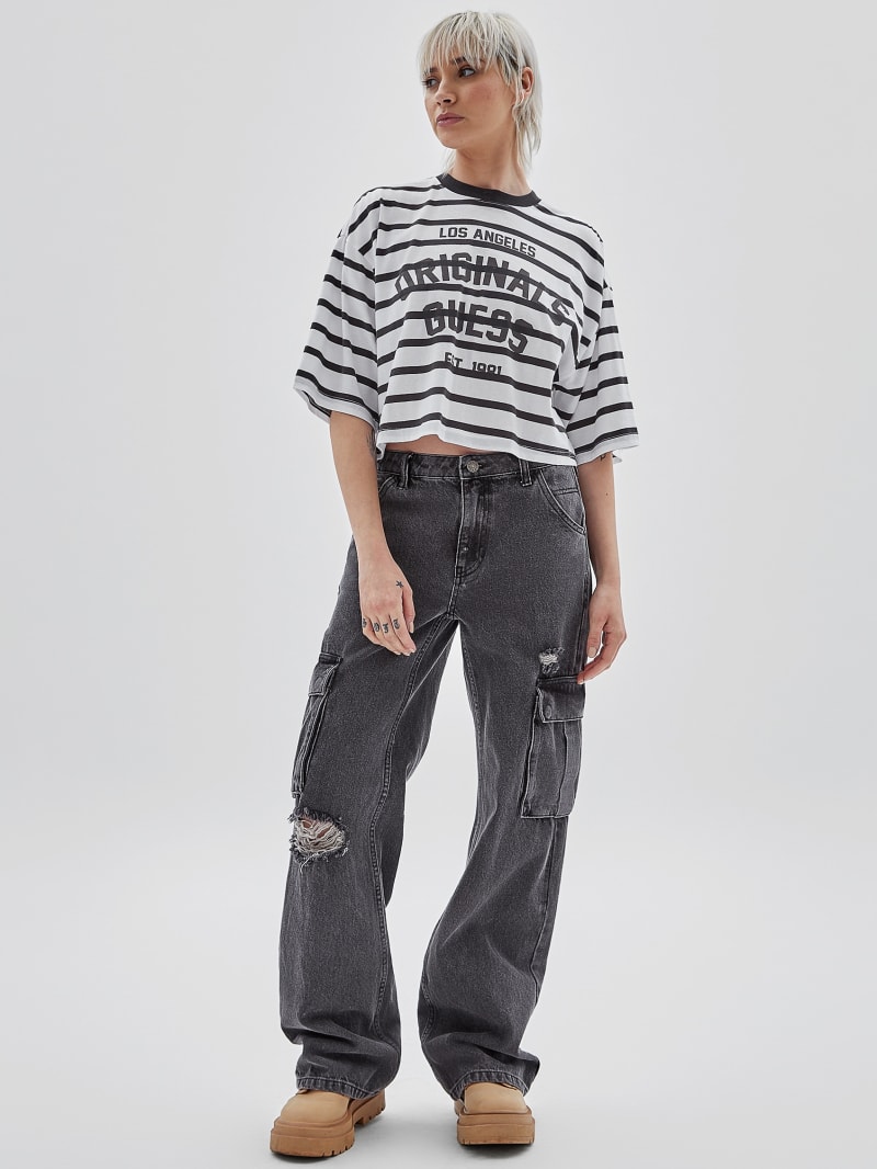 Guess GUESS Originals Striped Cropped Shirt - Magnetic Grey Multi