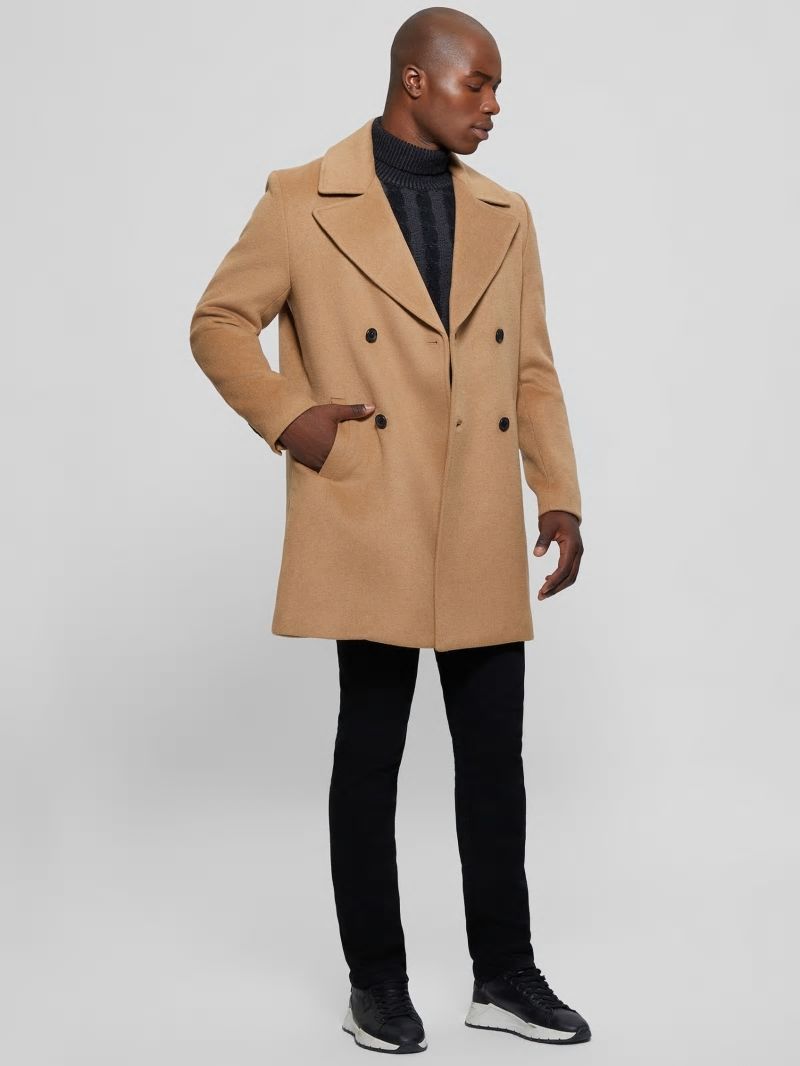 Guess Bel Air Melton Wool-Blend Peacoat - Desert Storm