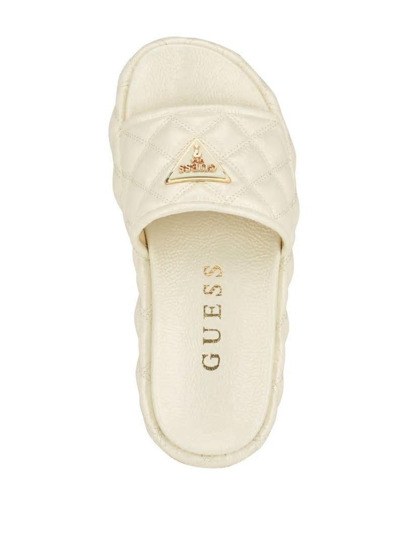 Guess Longo Quilted Flatform Slides - Ivory 150