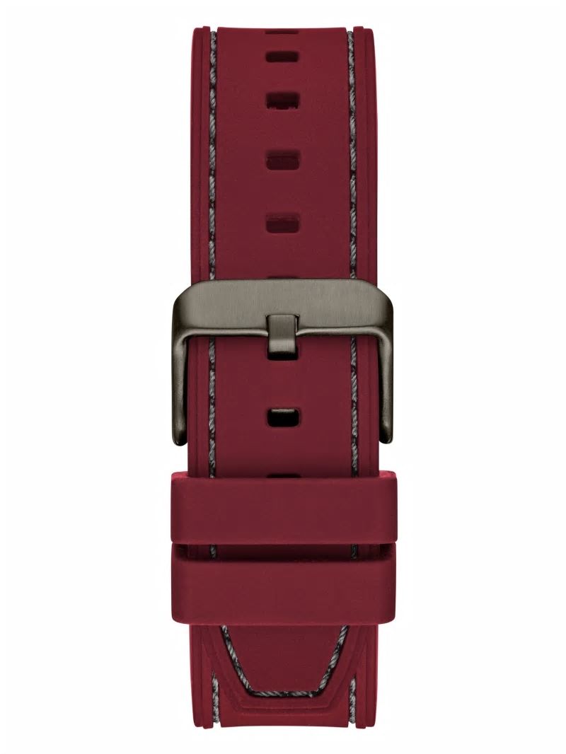 Guess Gunmetal and Burgundy Silicone Multifunction Watch - Gunmetal