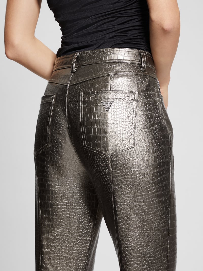 Guess Ambra Metallic Faux-Leather Pants - Antique Metal