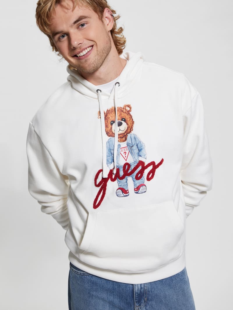 Guess Max Logo Bear Hoodie - Salt White