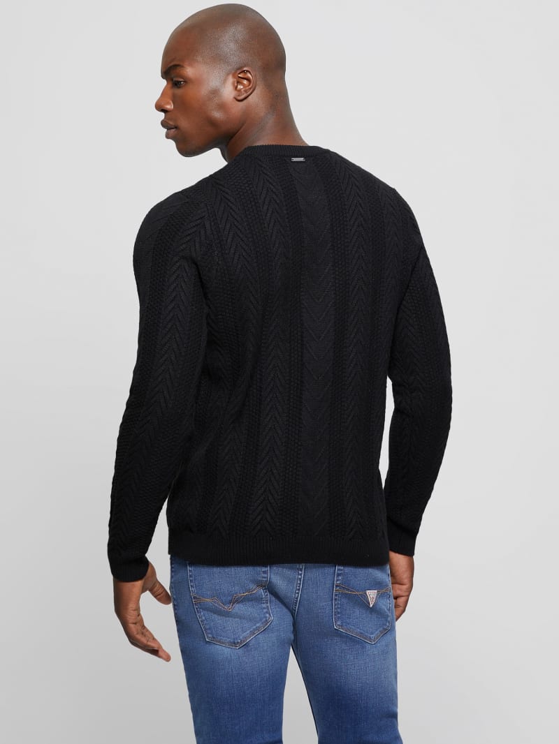 Guess Eco Ethan Cable Knit Sweater - Black