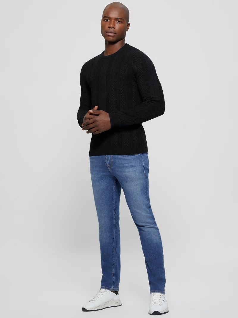 Guess Eco Ethan Cable Knit Sweater - Black
