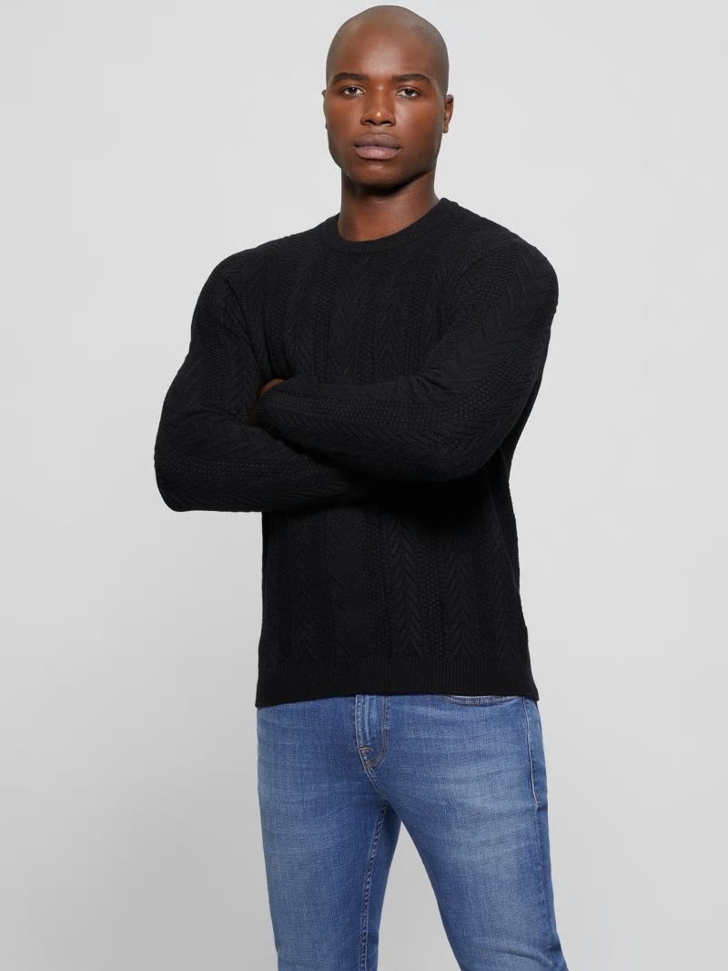 Guess Eco Ethan Cable Knit Sweater - Black