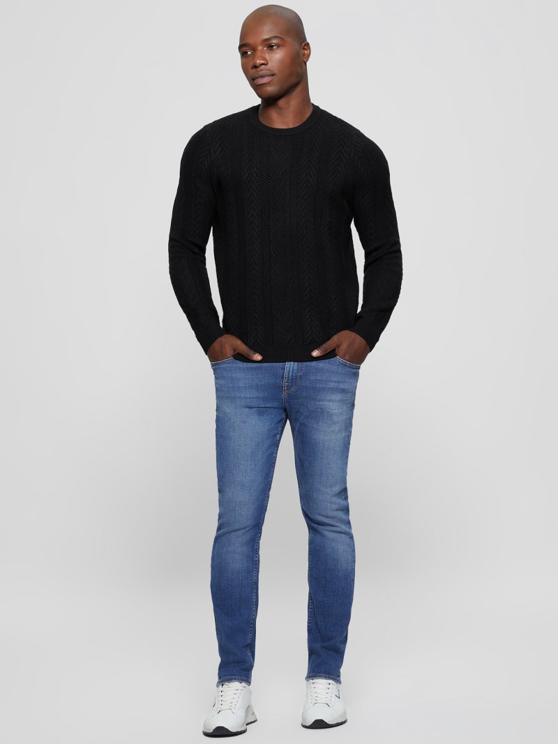 Guess Eco Ethan Cable Knit Sweater - Black