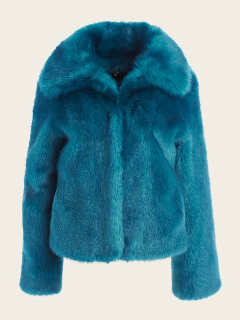 Guess Gwenda Faux-Fur Jacket - Bermuda Blue With Darker