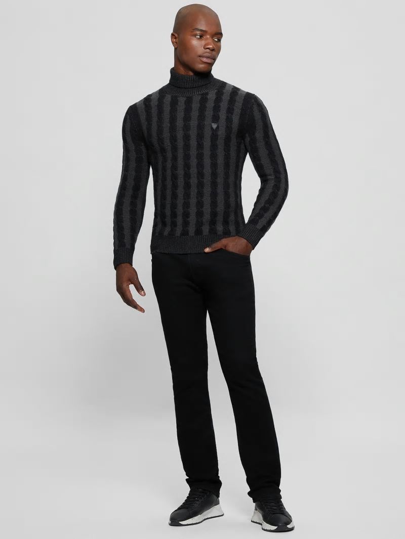 Guess Arkell Turtleneck Cable Sweater - Magnetic And Black Combo