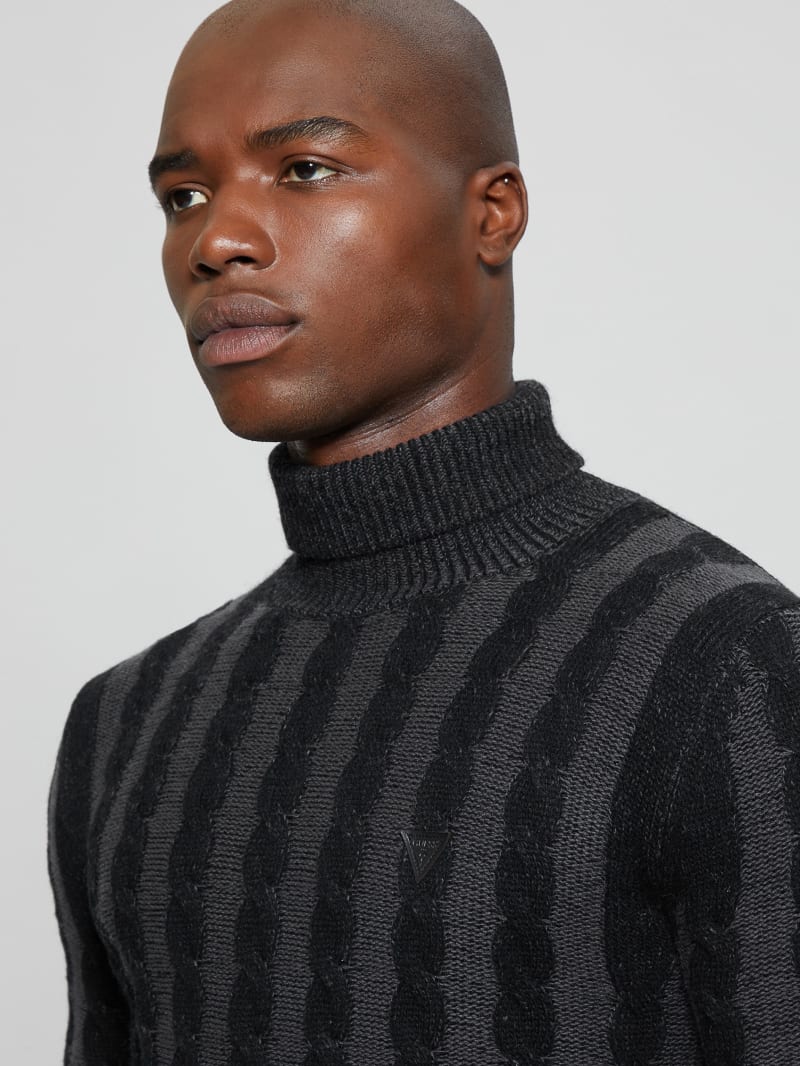 Guess Arkell Turtleneck Cable Sweater - Magnetic And Black Combo