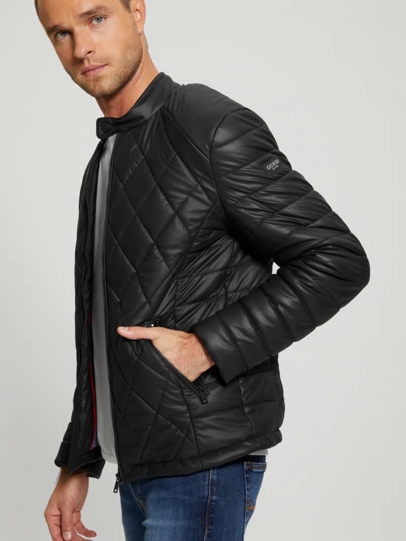 Guess Diamond Quilted Faux-Leather Jacket - Black