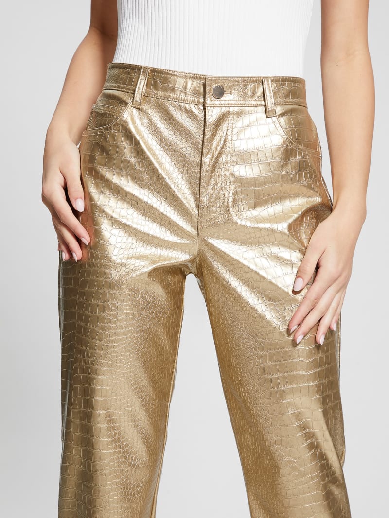 Guess Ambra Metallic Faux-Leather Pants - Light Gold