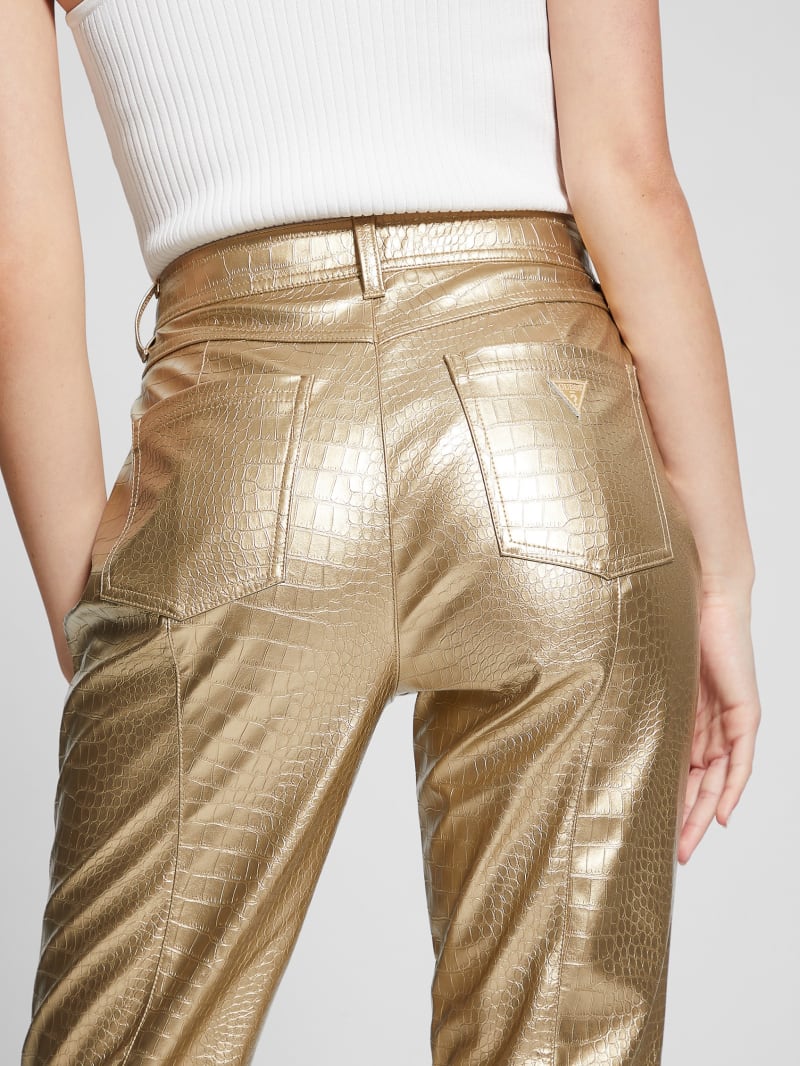 Guess Ambra Metallic Faux-Leather Pants - Light Gold