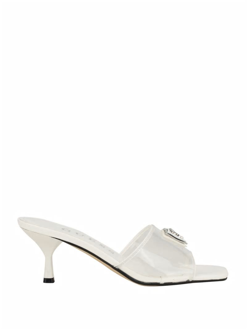 Guess Lusie Triangle Clear Kitten Mules - Wht Floral