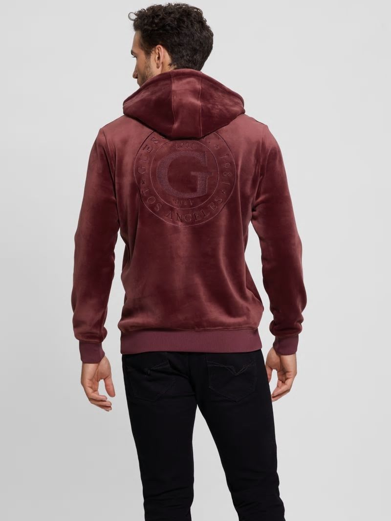 Guess Bonded Velvet GUESS Hoodie - Red Noir