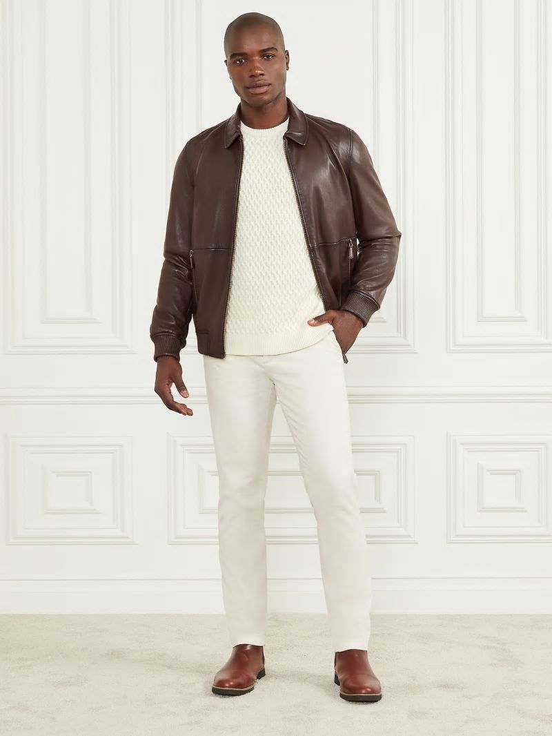 Guess Dark Edges Leather Jacket - Brown Vintage Effcet